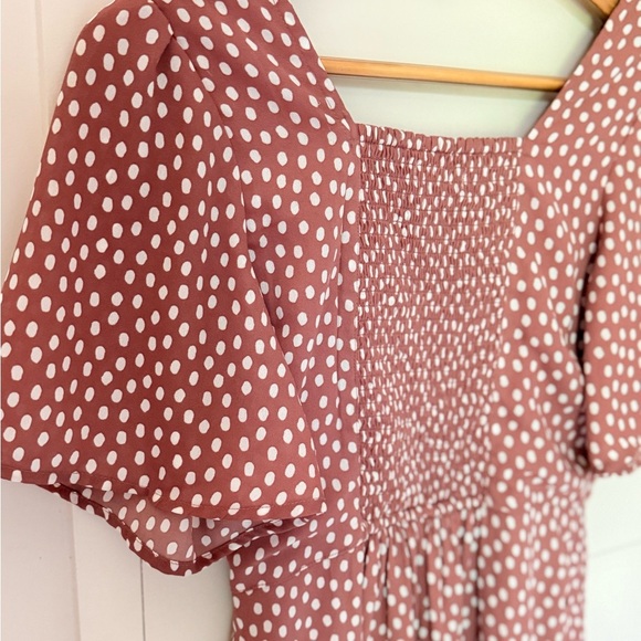 Abercrombie & Fitch Short Sleeve Smocked Pink White Polka Dot Mini Dress xSmall - Picture 12 of 12